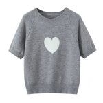 Fashion Casual Heart-patterned Short-sleeve Knit Shirt Women Heart Pattern Short Sleeve Knit Sweater Casual Crew Neck Top 7S5S