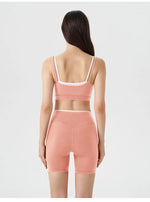 Women's 2-piece Yoga Set Fake Two-Piece Color-Block White Stripe Camisole Running Sports Bra Shorts Yoga Outfit Set