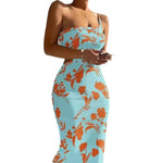 Print One Shoulder Spaghetti Strap Dresses Women Sexy Hollow Out Backless Package Hip Bodycon Dress Fashion Trendy Lady Vestidos