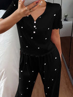 Autumn Winter Women's Sleepwear Short-Sleeve Tops and Ribbed Trousers Pajamas Set Casual Homewear Loungewear
