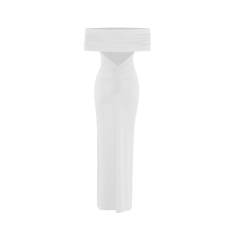 Temperament Slim Strapless Long Dress Women Solid Color Sexy Off-shoulder Backless Package Hip Sleeveless Club Party Dresses