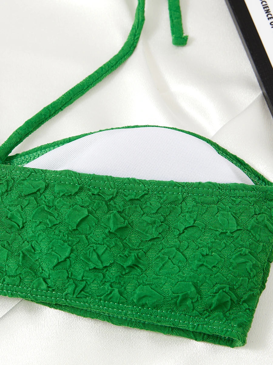 2025 Halter Bandeau Bikini Solid Swimwear Female Sexy Swimsuit Women Bathers Bathing Swimming Swim Suit Beachwear