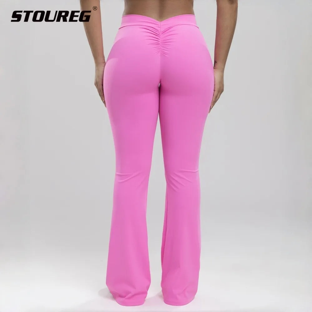 TOUREG High Waisted Yoga Pants Women V-Shaped Back Flare Leggings Butt Lifting Sports Trousers for Fitness Running