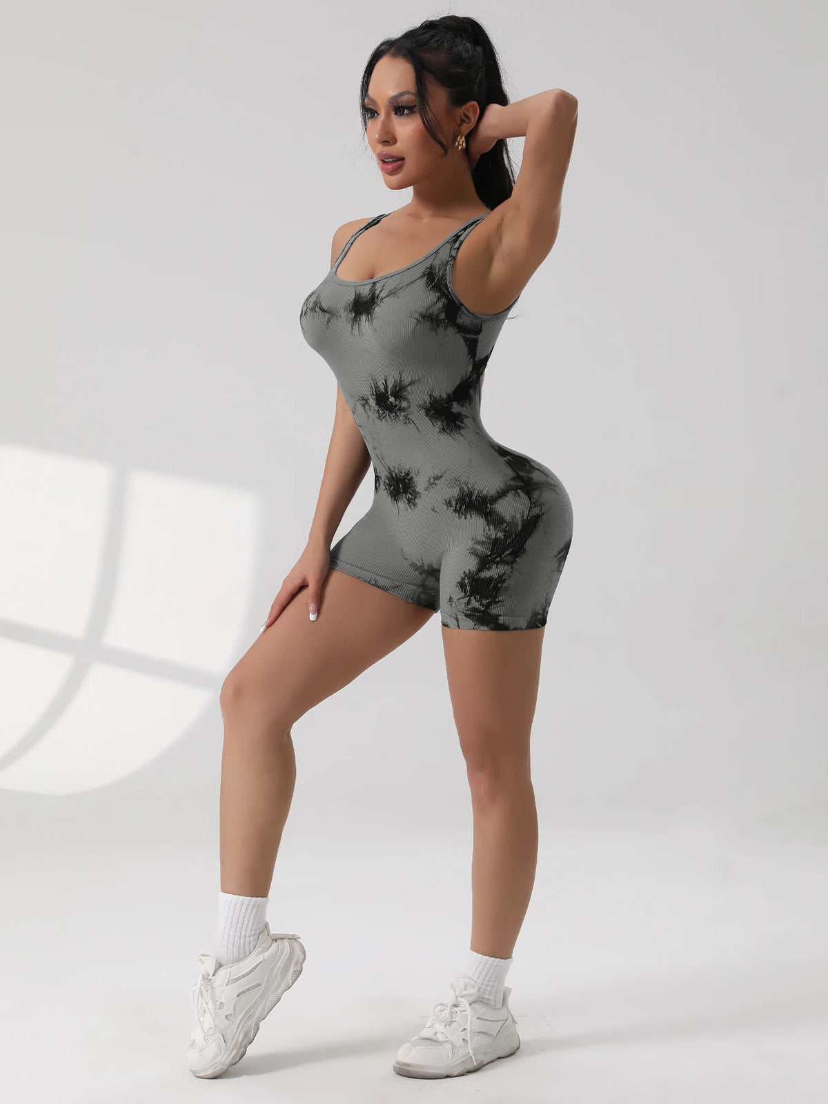 Tummy Control Backless Yoga Suit U Neck Sleeveless Sports Seamless Jumpsuit Threaded Stretch Women Bodysuit Without Bust Pads