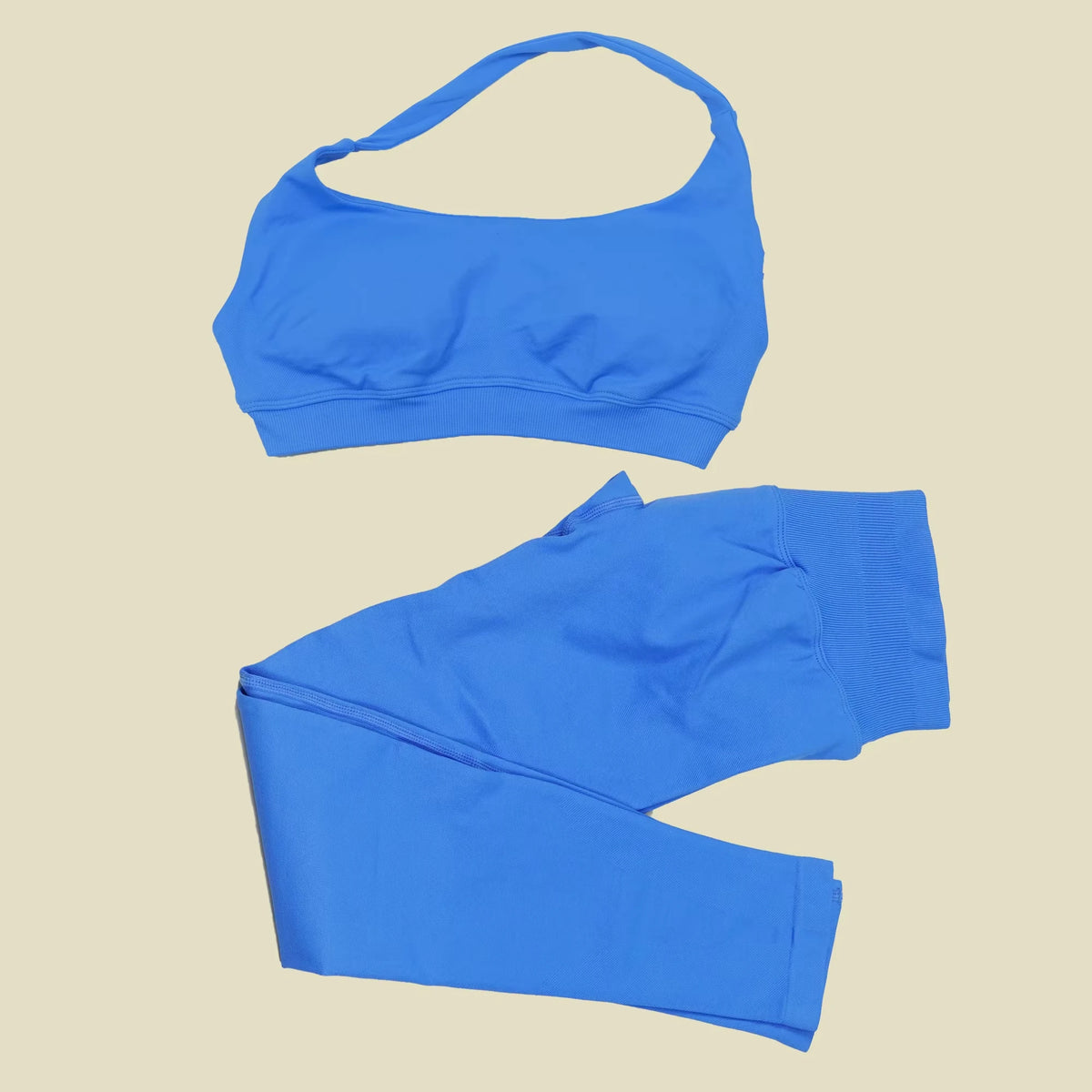 STOUREG Open Back Yoga Bras Pants Sets Seamless 2pcs Sculpt Sports Leggings Gym Halter Crop Tops Hip Lift Push Up Workout Tights