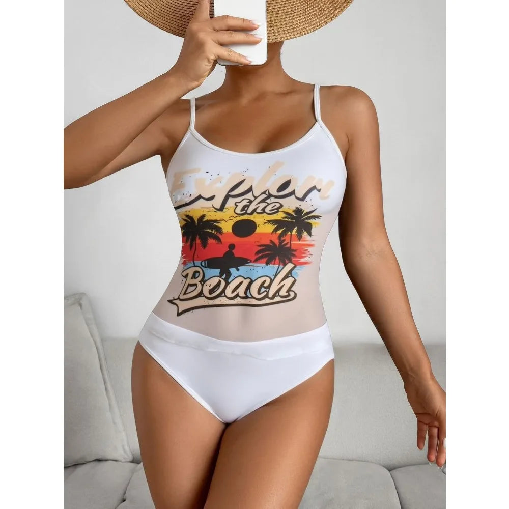 Summer Swimwear for Women Tankini Sets Swimsuit Vintage Padded Mesh Bathing Suit Print Beachwear Female Women's Swim Wear 2025