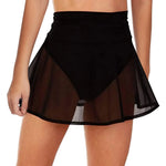 Women's Sheer Mesh A Line Mini Skirts High Waist Sheer Swimwear Cover Up Ruched Waist See Through Flowy Chiffon Wrap Mini Skirts