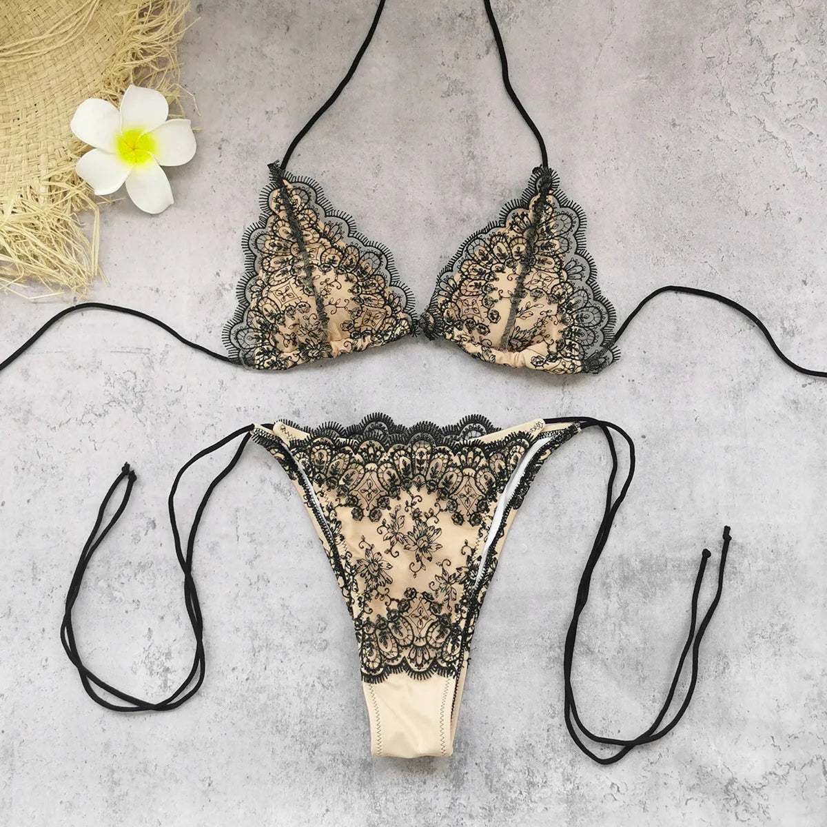 Sexy Black Lace Long Pants 3 Piece Bikini Set Women Push Up Bra Bandage Triangle Swimsuit Beach Bathing Suit Holiday Swimwear