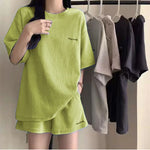 Summer New Pajamas Home Clothes Casual Shorts 2-piece Set Women's Korean Loose Preppy Short Sleeve T-shirt Fashion Women's Wear