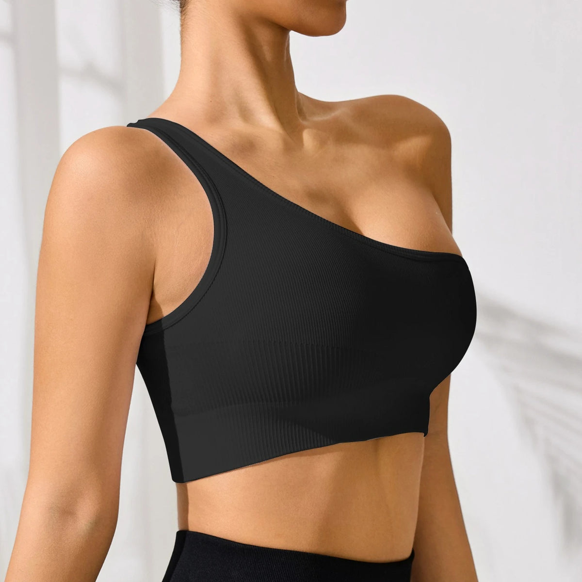 Women's Yoga Running Fitness Tops One Shoulder Sexy Strap Sports Tank Top One Shoulder Tight Solid Colour Running Underwear