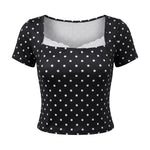 2026 Summer Women Lace Trim T-shirt Square Neck Short Sleeve Slim Fit Cropped Tops Trendy Daily Casual Retro Shirts