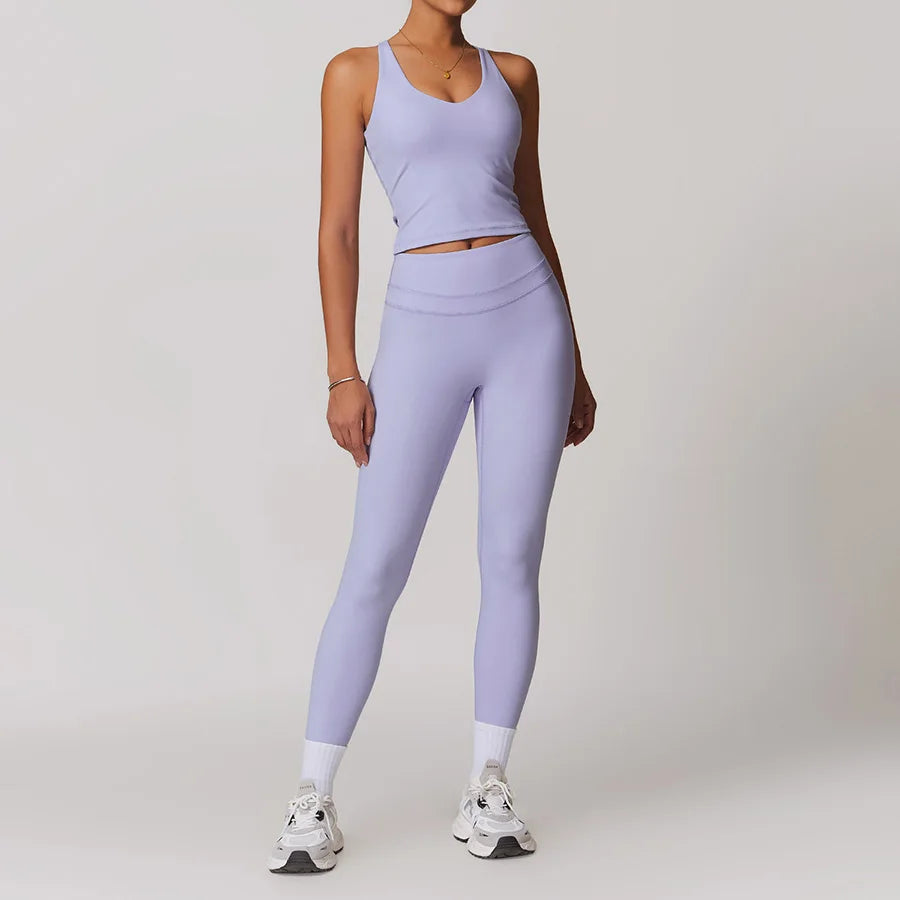 Yoga Set 2PCS Women Tracksuit Nude Feeling Workout Sets Gym Clothes Push Up Fitness Running Sportwear Sport Bra Leggings Suit