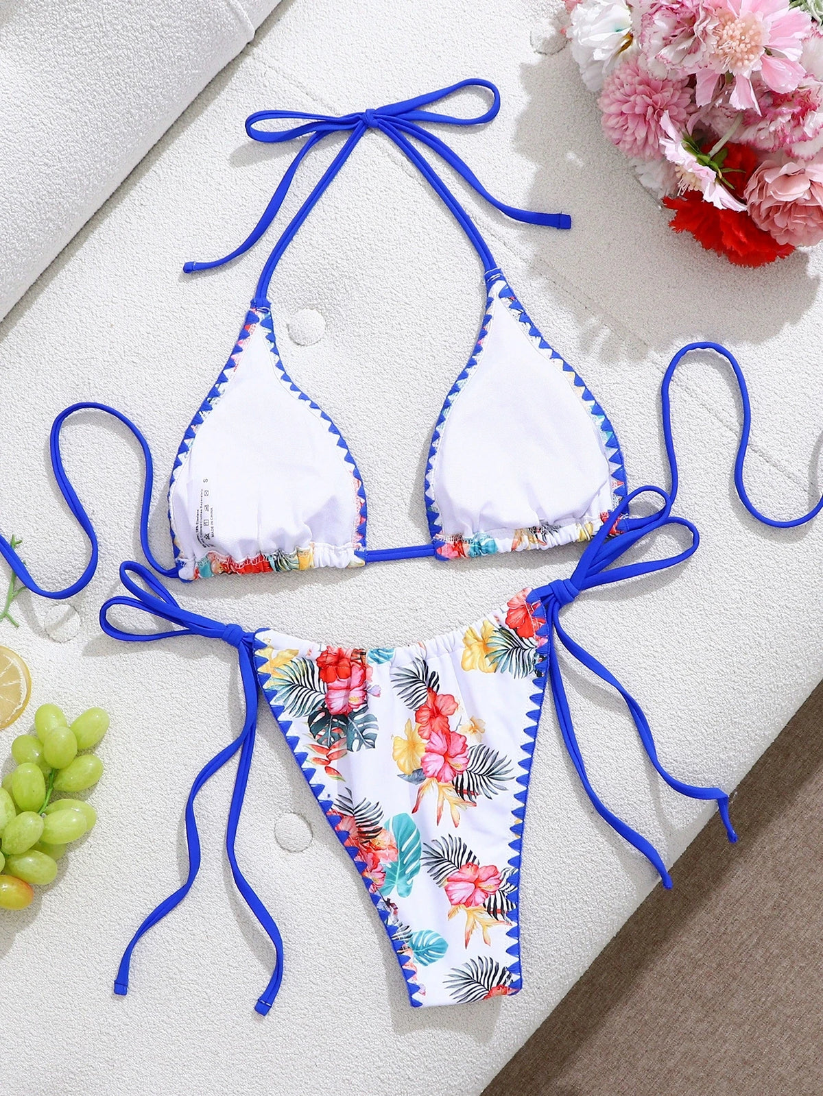 DEKA Brazilian Lace-Up Micro Retro blue printed Bikini Set Women Swimsuit TrendThong Bikini Beach Wear Female Swimwear Woman