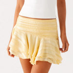 Summer Pleated Mini Skirt for Women Fashion Flared Hem Horizontal Stripe Pattern Lightweight Breathable Versatile A Line Skirt