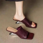 LuxeSquare Toe Slide Sandals Premium Leather One Strap Mules Chunky Sole Backless Loafers Dressy Casual Summer Shoes