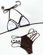 2025 Sexy Halter Strappy Metal Rings Bikini Women Swimwear Female Swimsuit Two-pieces Bikini set High Cut Bathing Suit Swim Lady