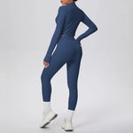 New Women Yoga Set Solid Color Double-Sided Brushed Bare Feel Short Long-Sleeve Jacket Tight Pants Running Fitness 2-Piece Set