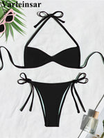 XS - L Halter High Leg Cut Bikini Female Swimsuit Women Swimwear Two-Pieces Bikini Set Strappy Bather Bathing Suit Swim V8276