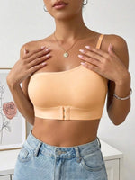Women One Shoulder Bra Front Closure Unlined Push Up Brassiere Bandeau Thin Comfort Non-slip Lingerie