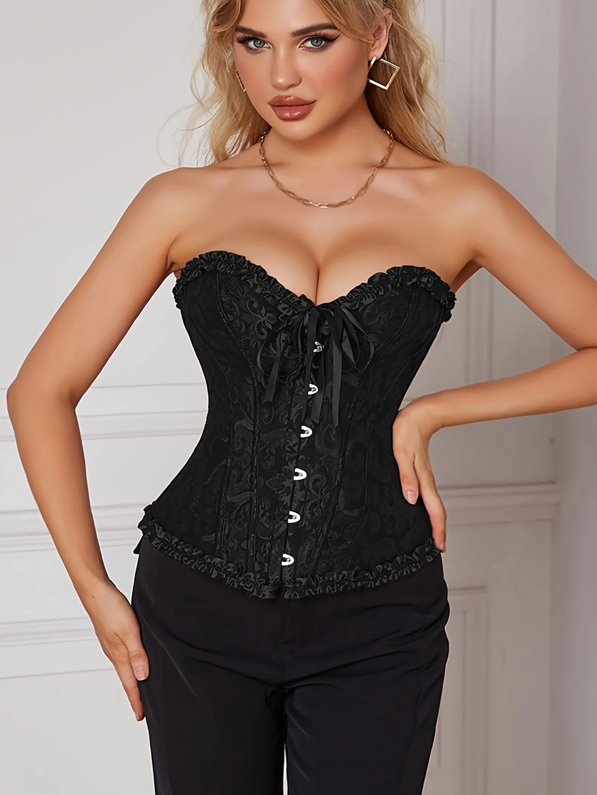 Women's Lace-up Sexy Floral Underwire Bodycon Bra, Court Style Tight-fitting Underwear, Fashionable Embellished Shaping Bra