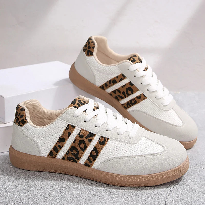 Plus Size 42 Leopard Print Flat Shoes Women Comfortable Breathable Flat Heels Sneakers Woman Non Slip Soft Sole Sports Shoes