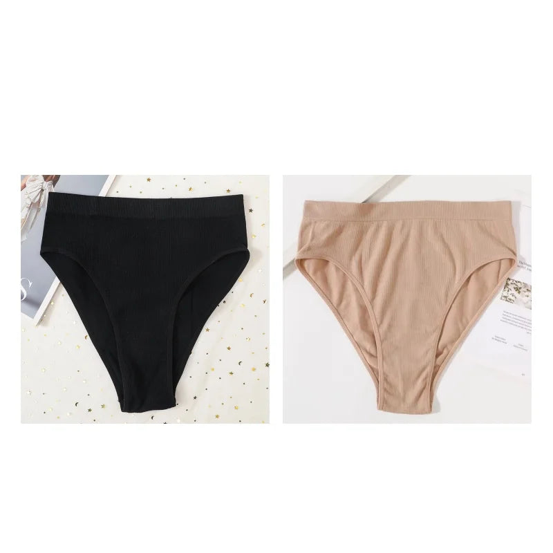 2Pcs/Set Seamless Panties High Waist Briefs Women High Leg Cut Panties Female Underpants Sexy Lingerie Solid Color Underwear S-L