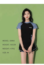 Fashion Women's Swimming Suit Ladies Patchwork Short Sleeve Swimwear Sports Pool Beachwear Two Piece Swimsuit With Shorts