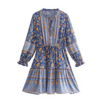 Foridol Bohemian Printed Floral Women Long Dress with Sleeve Spring Summer New in Midi Vestidos Casual Beach Boho Dress Women