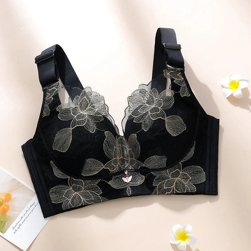 Women's Push up Bras Adjustable New Wireless Bras Women Flower embroidery Bra Underwear Large Size 36-52 CDE Cup Underwear Women