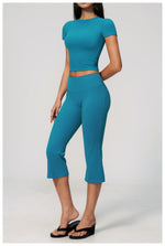 Yoga Set for Women High Waist Hip Lifting Tight Mid Pants Fitness Suit Short Sleeve O Neck Slimming Sports T Shirt Athletic Wear