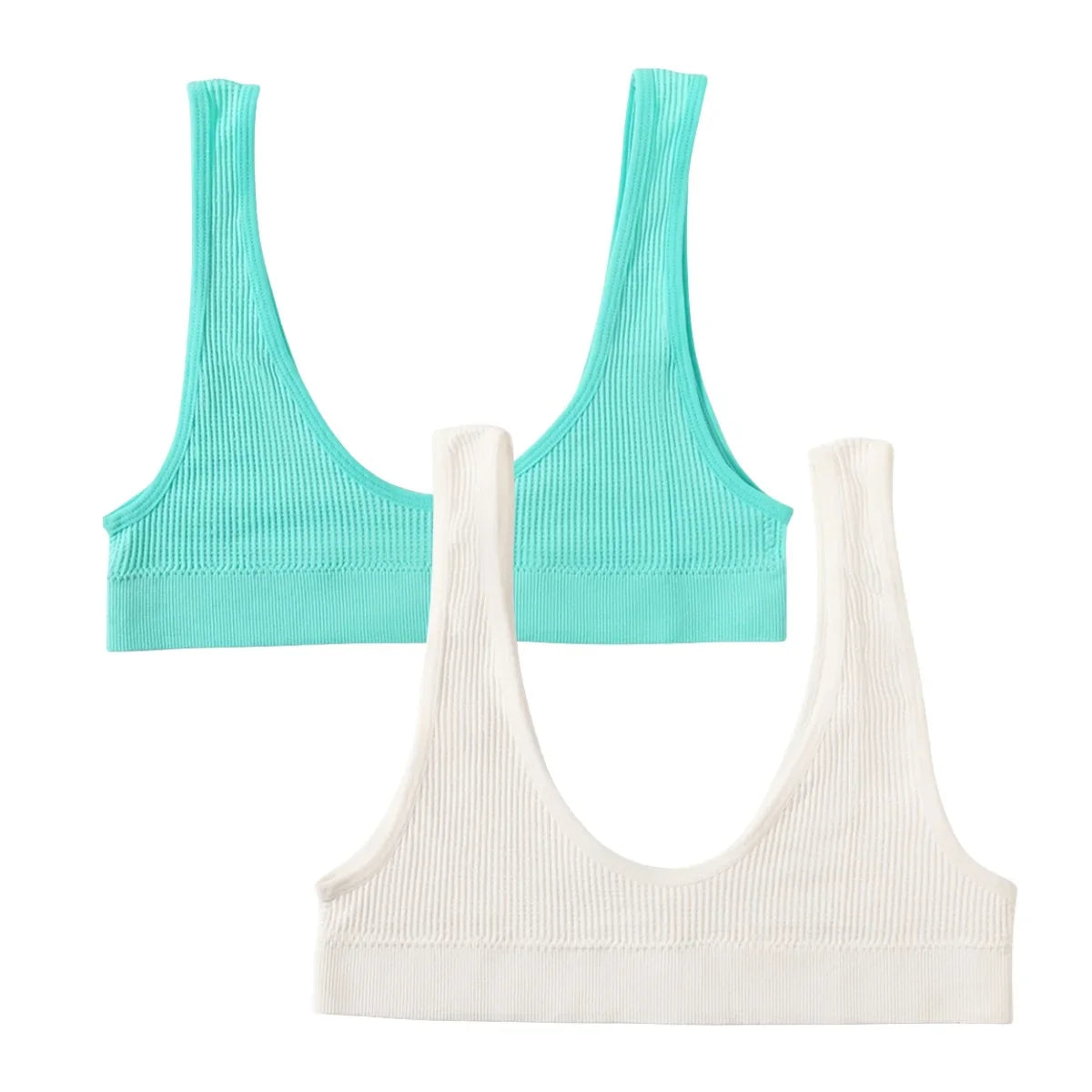 2Pcs/Set Women Non-wire Bra Crop Top Seamless Underwear Female Plunge Bra Tops Ribbed Sexy Lingerie Sports Intimates