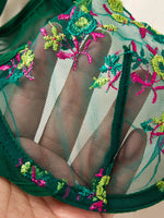 Green Floral Embroidery Lingerie Set Women Sheer Mesh Push Up Bra And Thong 2 Piece Sexy Transparent Lace Underwear ZA824026