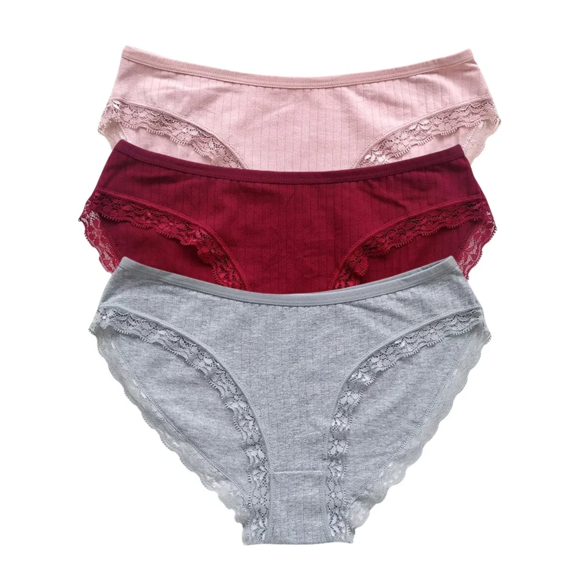 3Pcs/Set Women Lace Briefs Female Underpants Solid Color Pantys M-XL Soft Underwear Sexy Lingerie Intimates Cotton Panties