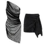 New 2Pcs Black Hollow Swimsuit Women Sexy Swimwear With Midi Skirt Push Up Bikini Female Biquini Bathingsuit Bodysuit Beachwear