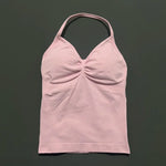 HISTELLO GYM Longline Strappy Top Women Seamless Yoga Clothing With Removable Pads V Neck Open Back Bra Workout Sports Halter