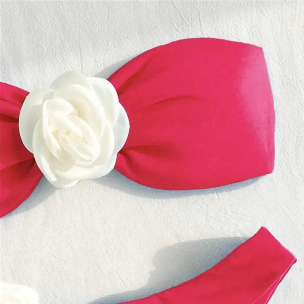 Sexy Flower Bandeau Swimwear Thong Bikini 2026 Women Lace-up Swimsuit Swimming Bathing Suit Brazilian Bikinis Sets Mujer Biquini