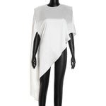 Trendix White Asymmetrical Cover Up For Women Fashion Ruffle Hem Loose Short Sleeve Shirts Casual Elegant Commuting Pullover Top