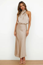 Foridol One Shoulder Turtleneck Tank Satin Women Party Dress Robe Zip Sleeveless Elegant Vintage Folds Women Clothing 2025