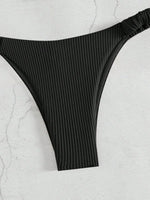 Front Knotted Metal Strap Ribbed Bikini Women Swimwear Female Swimsuit Two Pieces Bikini Set High Cut Bathing Suit Swim Beach