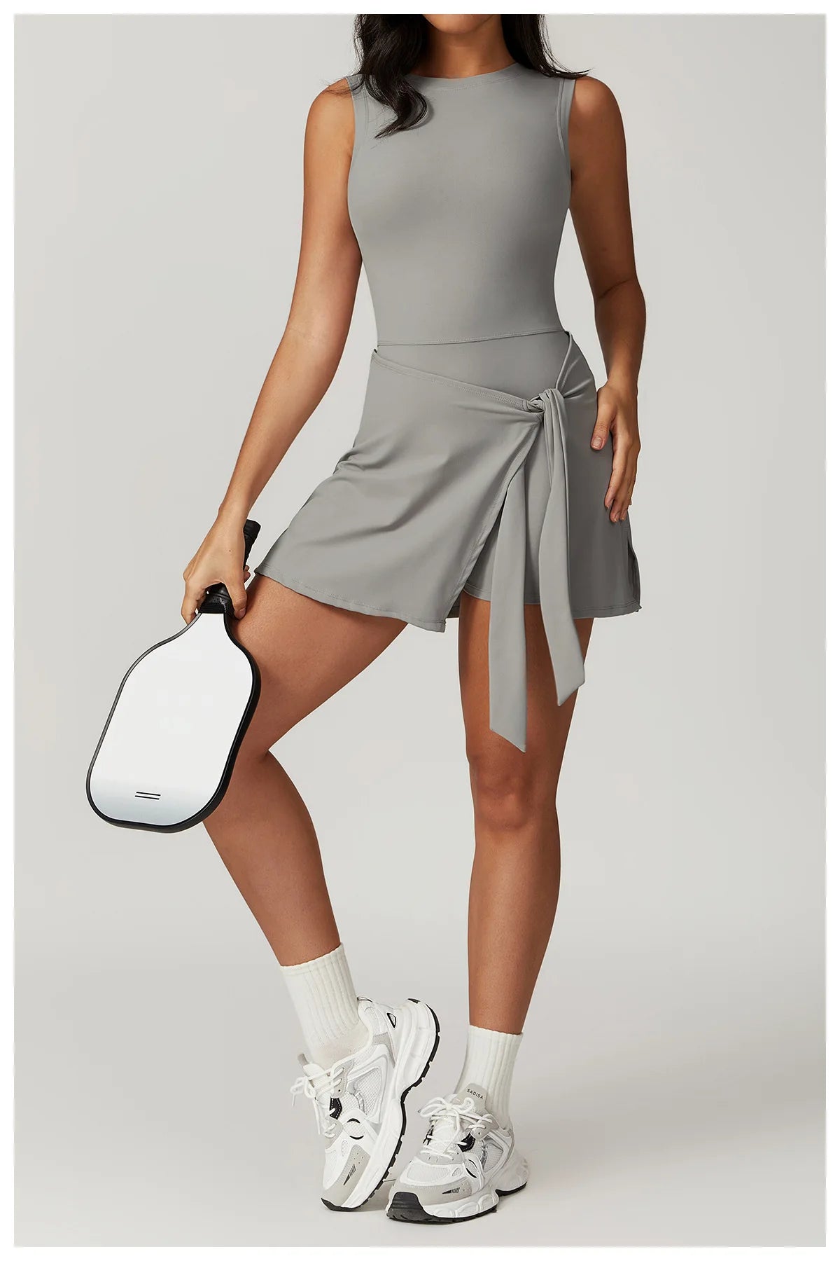 Tennis Dress Slim Tennis Dresses Woman Home Clothing Simple Style Casual Bodycon Mini Sleeveless Solid Color Leace-up Vestidos