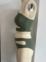 Woman 2026 Bikini One Shoulder Top Olive Green Bikinis High Waist Brief Side Cut Out Swimwear Solid Cropped Top Two Piece