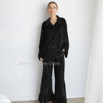 Women 2026 Autumn Winter Knit Korean Velvet Pajama Set Ruffle Long Sleeve Pants Two Piece Warm Ladies Homewear Sleepwear