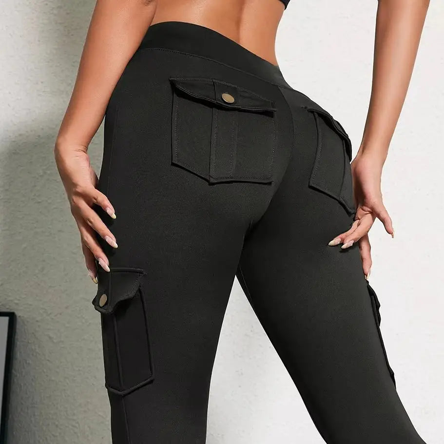 Multi Pocket Cargo Leggings For Women High Waist Butt Lifting Leggings Stretch Slim Workout Yoga Fitness Running Pants