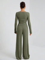 Autumn and Winter New Women's Home Clothes Sleepwear Two-Piece Set Casual Solid Color High Neck Knitted Sweater Loose Pants Y2K