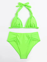 2024 Sexy Bikinis Women Brown Halter Brazilian Swimsuit Female Pleated Bikini Set Black Push Up Swimwear Beach Wear Bathing Suit
