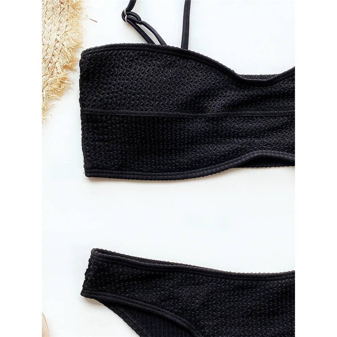 New Sexy Wrinkled Mid Waist PaddedBikini Women Swimwear Female Swimsuit Two-Pieces Bikini Set Bather Bathing Suit Swim V3163