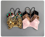 Women Cross Back Padded Sports Bra Thin Straps Wireless Shockproof Soft Breathable Yoga Fitness Camisole Top