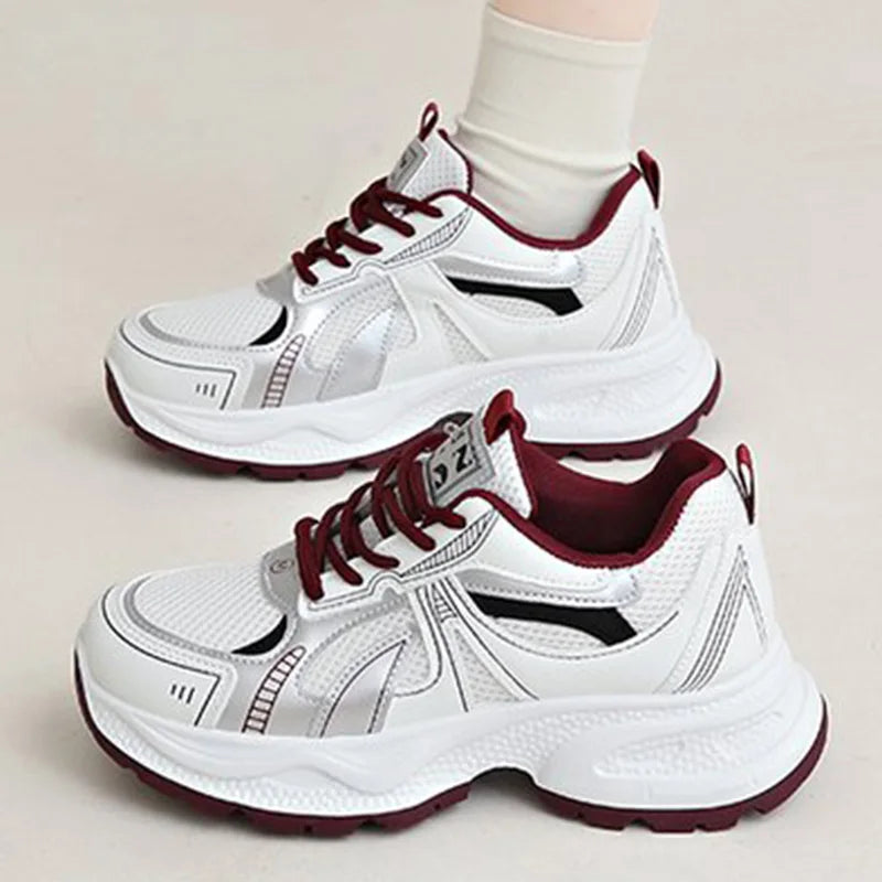 Breathable Mesh Running Sneakers Women Spring Autumn Fashion Mix Color Platform Sports Shoes Woman Lace Up Non Slip Shoes Female