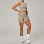 Naked Yoga Sets Women Quick Drying Slim Sports Shirt Fitness Suit Outdoors Sport High Waist Shorts Tight Running Workout Clothes