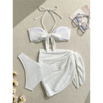 3PCS With Sarong Metal Star Halter Bikini Female Swimsuit Women Swimwear Three-Pieces Bikini Set Bather Bathing Suit Swim V7042